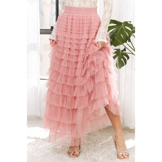 The Valentine -CASCADING TULLE MESH TIERED MAX SKIRT