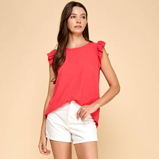Solid Top with Ruffled Detailed Sleeves