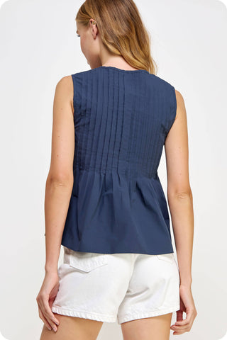 Pintuck Tie Detail Poplin Sleeveless Top