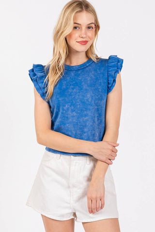 The Olivia-MINERAL WASHED RUFFLE SLEEVE TOP