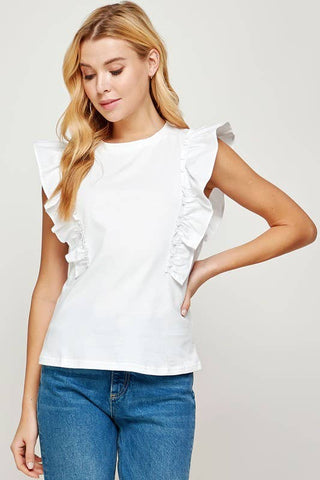 Poplin Ruffle Sleeveless Top