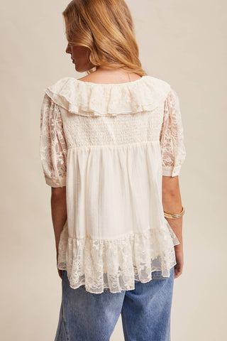 The Lace Trim Ruffle Peplum Blouse