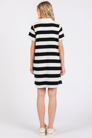 Christine Casual Black and White Striped Dress