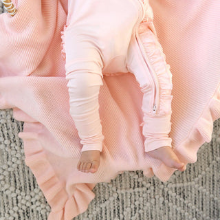 Gigi and Max - Light Pink RUFFLE ZIP Bamboo Keepsake 2-Way Zip Baby Outfit