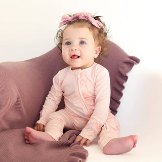 Gigi and Max - Light Pink RUFFLE ZIP Bamboo Keepsake 2-Way Zip Baby Outfit