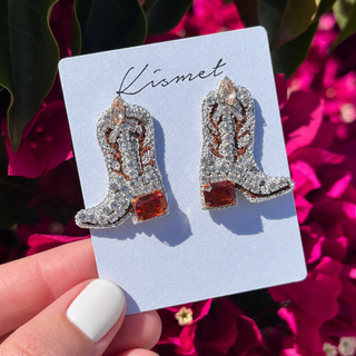 Langley Crystal  Cowgirl Boot Hand Made Embellished Beaded Stud Earrings