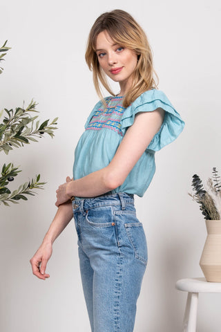 Jada Embroidered Flutter Top