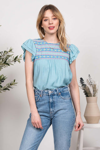 Jada Embroidered Flutter Top