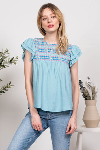 Jada Embroidered Flutter Top