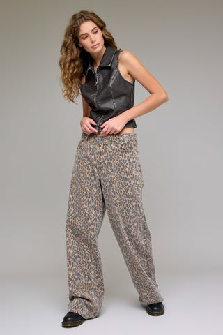 Hidden Jeans-Cheetah Print Low Slung Baggy Jeans