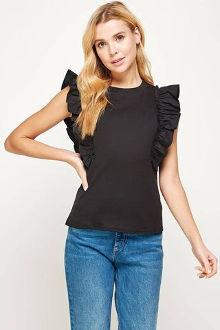 Poplin Ruffle Sleeveless Top