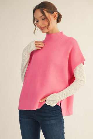 Brandi Bubblegum Mock Neck Short Sleeve Sweater