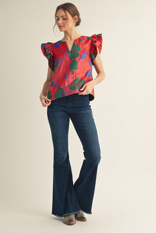 The Daphne Floral Jacquard Ruffle Sleeeve