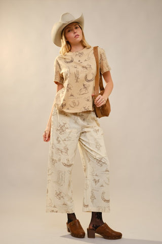 Western Motif Wide Leg Pants