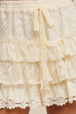 The Lace Tiered Shorts with Ruffle Details