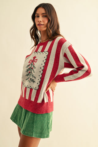 Christmas Tree Jacquard Striped Sweater