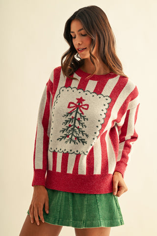 Christmas Tree Jacquard Striped Sweater