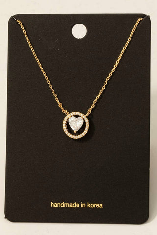 Gold Dipped Halo Set Cz Heart Pendant Necklace