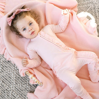 Gigi and Max - Light Pink RUFFLE ZIP Bamboo Keepsake 2-Way Zip Baby Outfit