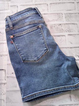Judy Blue High Waist 2 Button Mid Length Dad Shorts