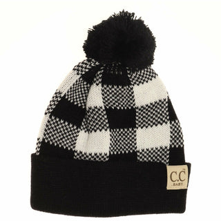 BABY Buffalo Plaid Pom Beanie Newborn/Knit Hat