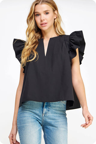 the Strut Flutter Ruffle Sleeve Poplin Top