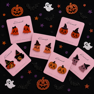 Blushing Lavender Witch Hat Ghost Stud Earrings