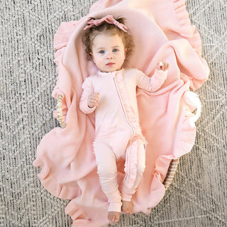 Gigi and Max - Light Pink RUFFLE ZIP Bamboo Keepsake 2-Way Zip Baby Outfit