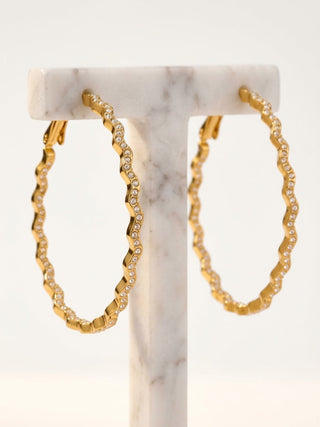 Wavy Gold Crystal Wave Hoop Earrings