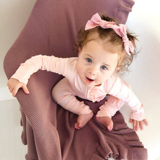 Gigi and Max - Light Pink RUFFLE ZIP Bamboo Keepsake 2-Way Zip Baby Outfit