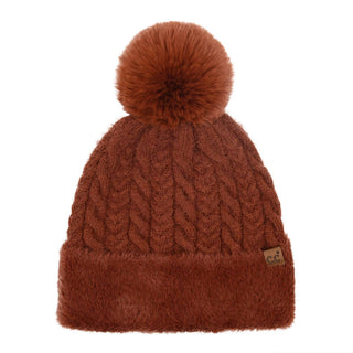 Cable Knit Fur Cuff C.C Pom Beanie
