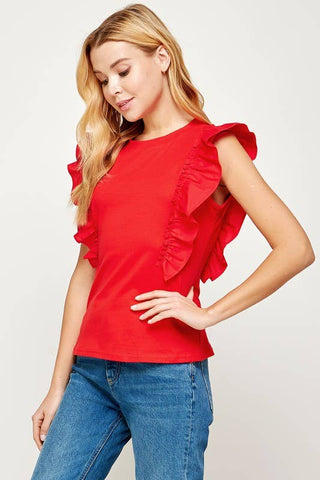 Poplin Ruffle Sleeveless Top