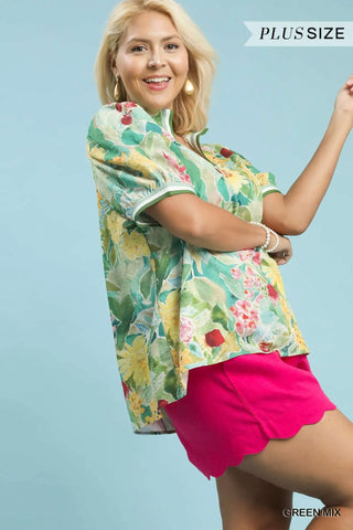 Plus- Jacquard Bloomscape Print Top
