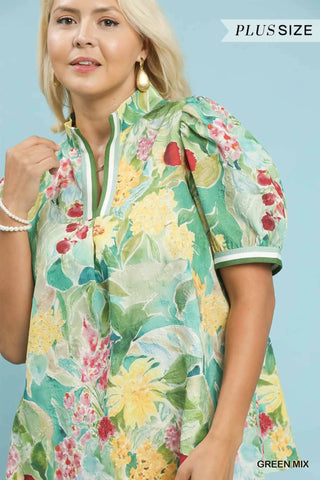 Plus- Jacquard Bloomscape Print Top