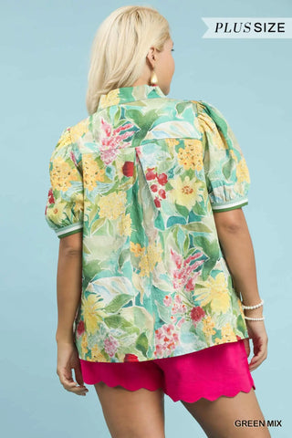 Plus- Jacquard Bloomscape Print Top