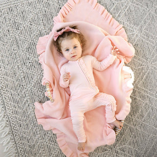 Gigi and Max - Light Pink RUFFLE ZIP Bamboo Keepsake 2-Way Zip Baby Outfit