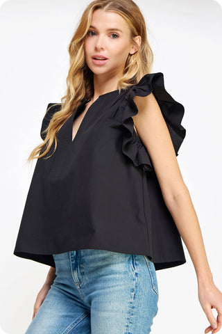 the Strut Flutter Ruffle Sleeve Poplin Top