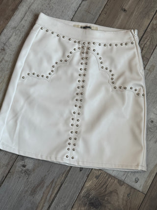 Faux Leather & Studded Mini Skirt- Ivory