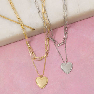 Gold Dipped Heart Pendant Chain Layered Necklace