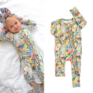 Gigi and Max - Joanna RUFFLE ZIP Bamboo One Piece Floral Baby Clothing