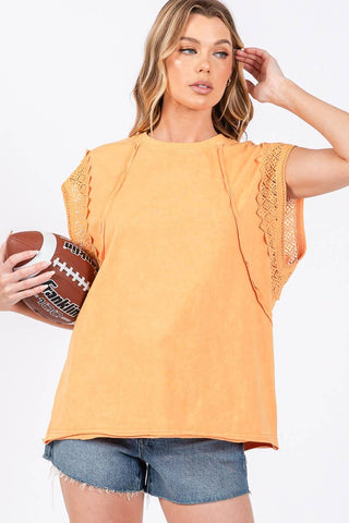 Molly -MINERAL WASHED TRIM SHORT SLEEVE TOP