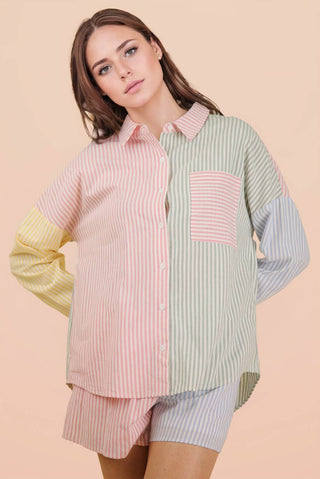 Stripe Color Block Shirt Top