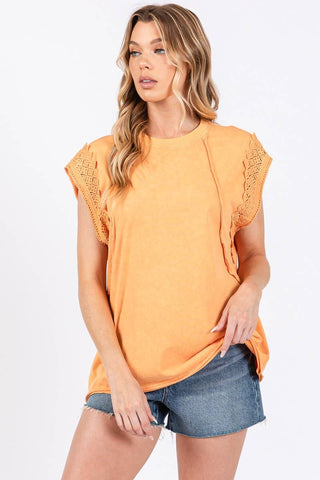 Molly -MINERAL WASHED TRIM SHORT SLEEVE TOP