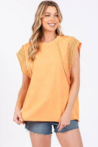 Molly -MINERAL WASHED TRIM SHORT SLEEVE TOP