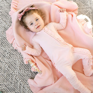 Gigi and Max - Light Pink RUFFLE ZIP Bamboo Keepsake 2-Way Zip Baby Outfit