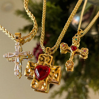Dahlia Multi Color Rose Cross Necklace