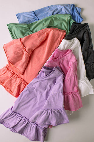 Mineral Washed Ruffle Detail Knit Top