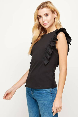 Poplin Ruffle Sleeveless Top