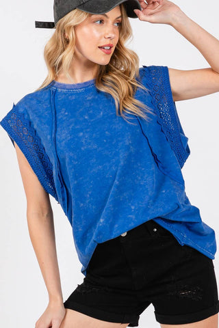 Molly -MINERAL WASHED TRIM SHORT SLEEVE TOP