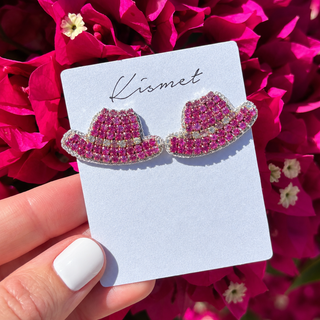 Diva Crystal Cowgirl Hat Hand Made Embellished Beaded Stud Earrings